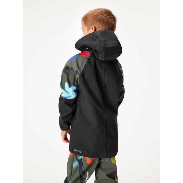 Unuo, Dětská softshellová bunda s fleecem Slim, Černá, Khaki, Fantazie