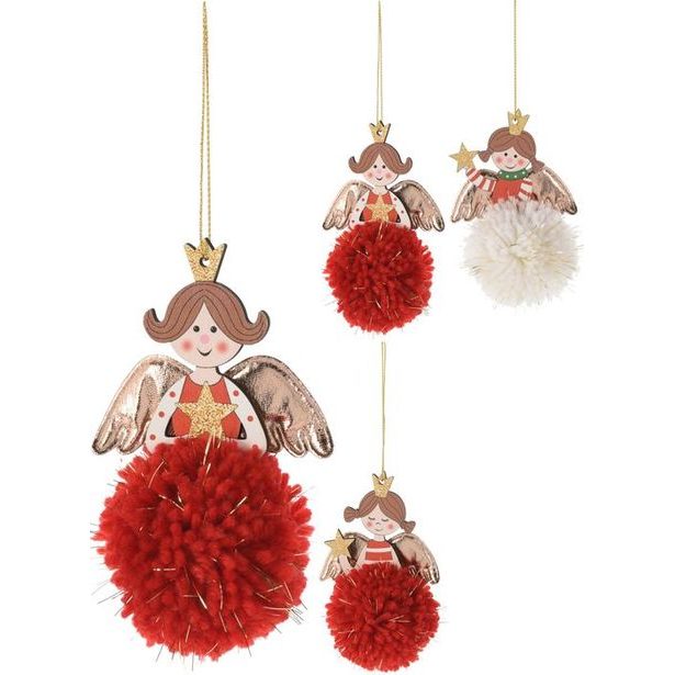 anděl 13cm závěsný, 3druhy, textil/dřevo, dek.