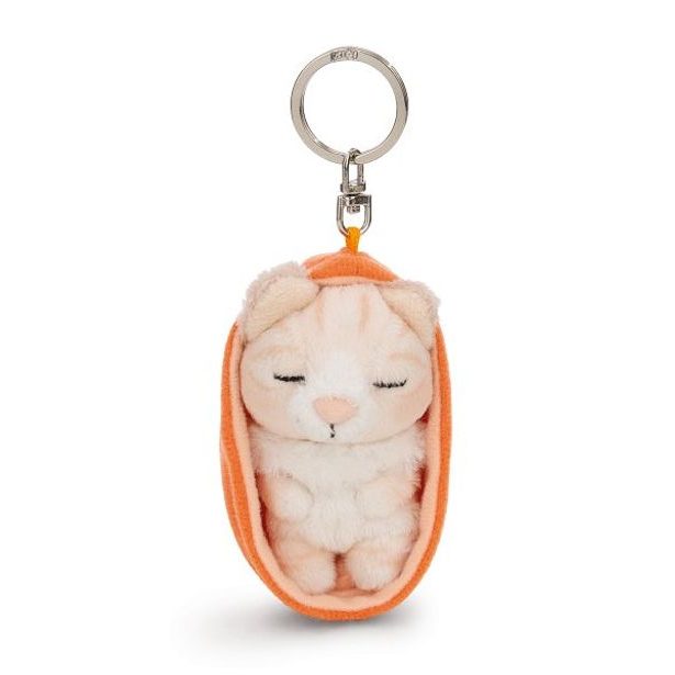 NICI NICI klíčenka spící Kočička béžová 8cm, oranžový košík, GREEN
