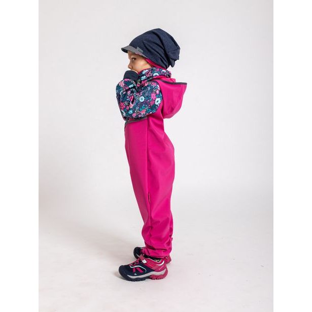 Unuo, Batolecí softshellová kombinéza s fleecem Mini, Fuchsiová, Květinky