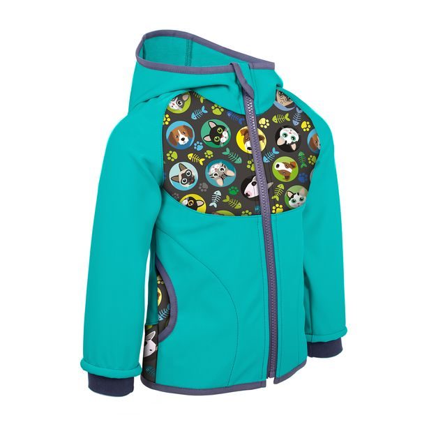 unuo Softshellová bunda s fleecem Kočka pes Smaragdová (Unuo softshell jacket printed)