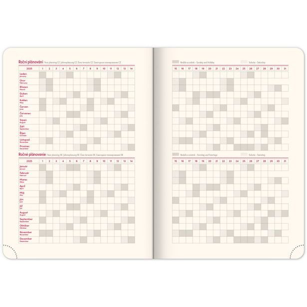 Týdenní diář Vivella Top 2025, oranžový, 15 × 21 cm