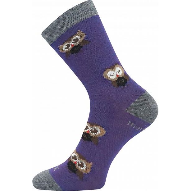 VoXX Dětské vlněné merino ponožky SOVIK sovičky - fialová