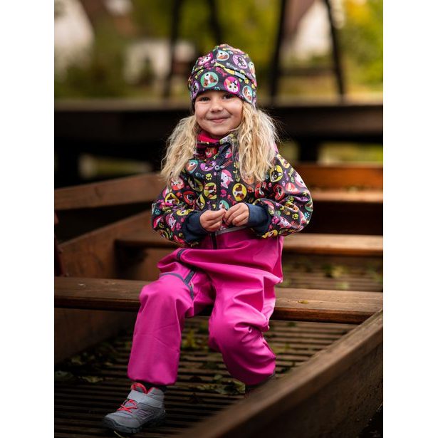 Unuo, Batolecí softshellová kombinéza s fleecem Mini, Fuchsiová, Kočka pes holka