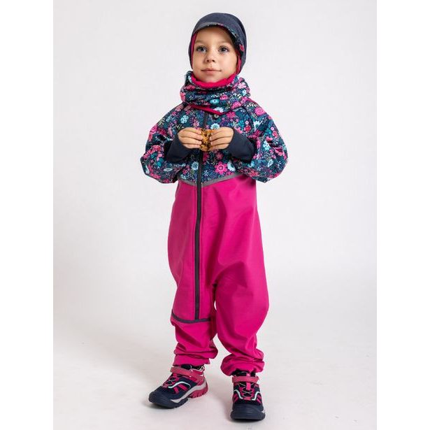 Unuo, Batolecí softshellová kombinéza s fleecem Mini, Fuchsiová, Květinky