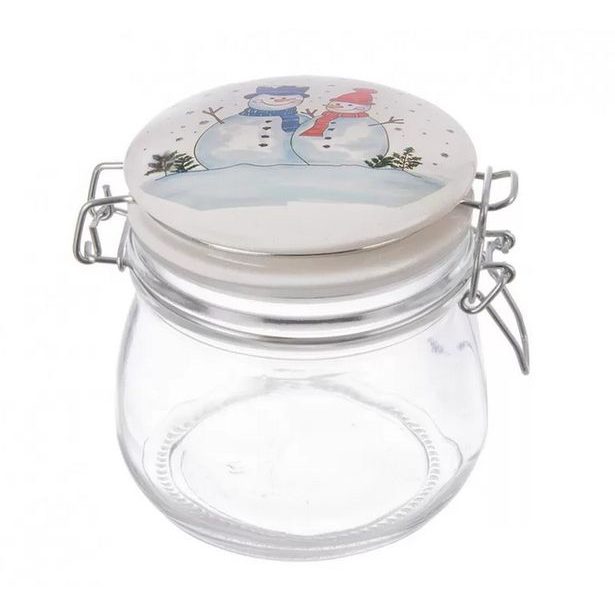 dóza 0,50l SNĚHULÁK-ker.víčko, d11,v.11,5cm, patentní, sklo