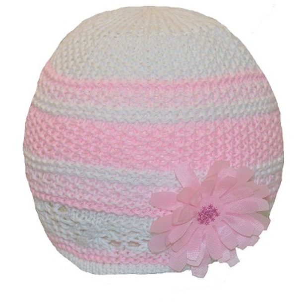 Dětská pletená čepice Hugo proužek s kytkou