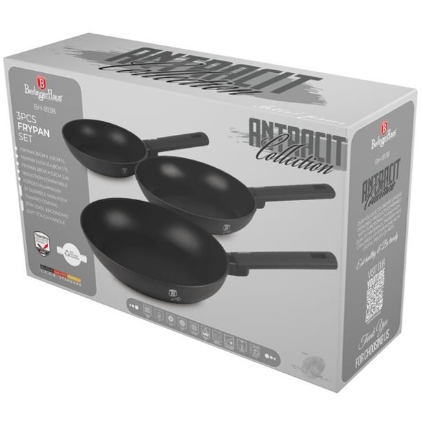 BERLINGERHAUS Sada pánví s titanovým povrchem 3 ks Antracit Collection BH-8138
