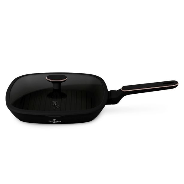 BERLINGERHAUS Grilovací pánev s titanovým povrchem a poklicí 28 cm Black Rose Collection BH-8355