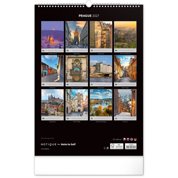 NOTIQUE Nástěnný kalendář Praha 2027, 33 x 46 cm