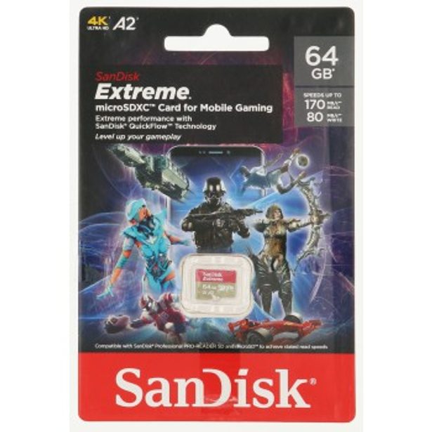 SanDisk Extreme microSDXC card for Mobile Gaming 64 GB 170 MB/s and 80 MB/s, A2 C10 V30 UHS-I U3