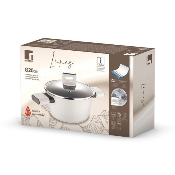 BERGNER Kastrol s poklicí s nepřilnavým povrchem LINES 20 cm šedobílá BG-56091-GY