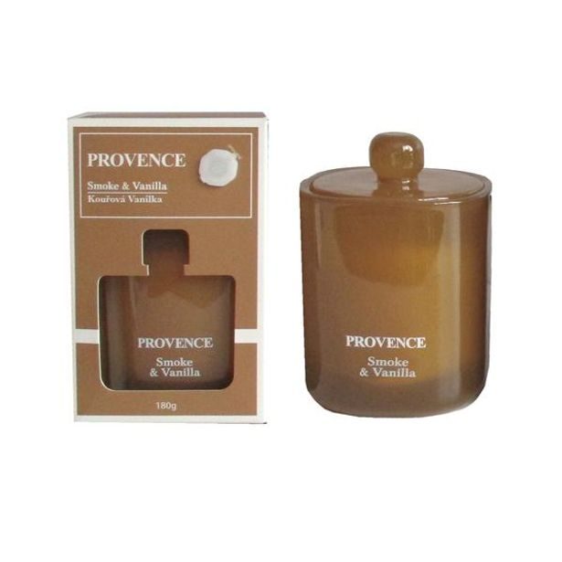 Provence SVÍČKA VE SKLE KOUŘ.VANILKA 9X9,2CM 180G 25H HOŘ.