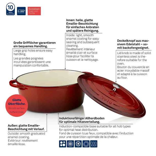 KELA Pekáč litinový s poklicí CALIDO 32 x 25 cm červená KL-11942