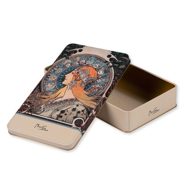 Plechová dóza Alfons Mucha - Zodiak, 24 × 14 × 4 cm