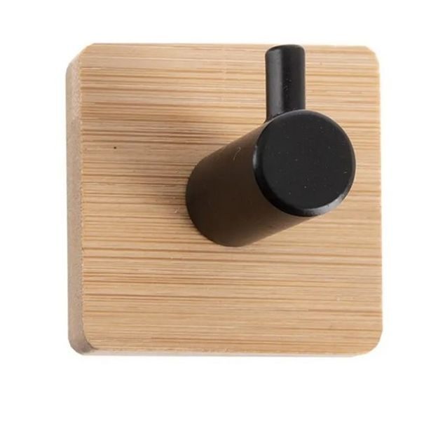 háček- 2ks-ČERNÝ čtverec, samolep., kov/bambus