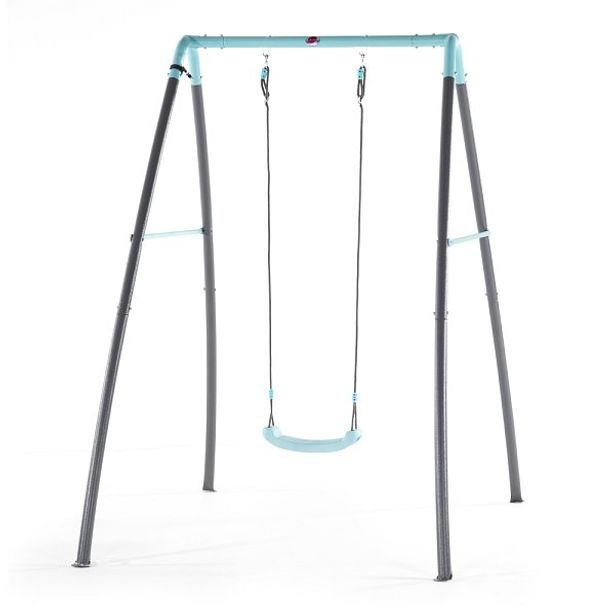 Dětská houpačka s kovovou konstrukcí a tryskou na výrobu mlhy