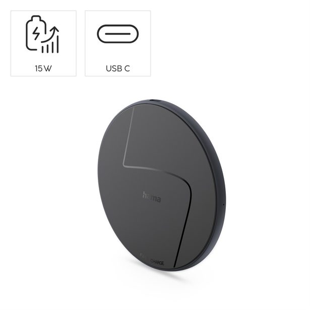 Hama bezdrátová nabíječka Qi 15 W, černá