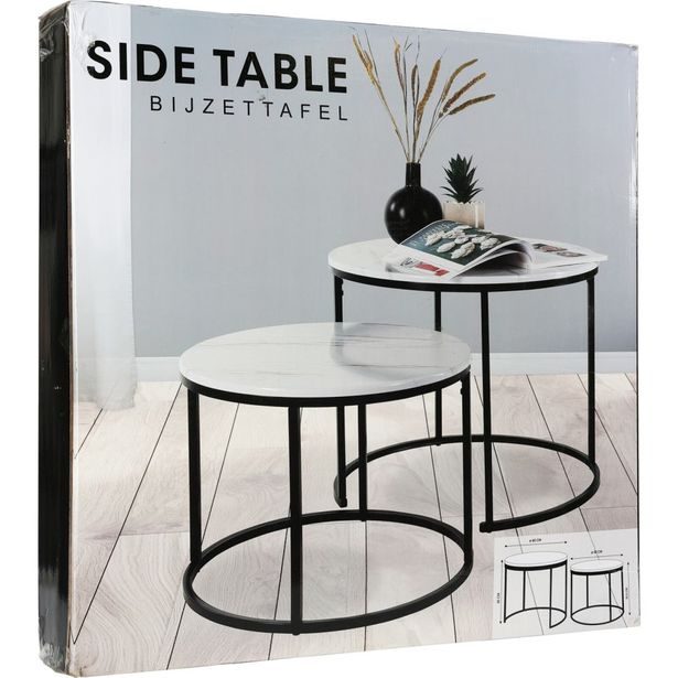 H & S COLLECTION Odkládací stolek kulatý sada 2 ks 60 / 50 cm bílá KO-MB9000020