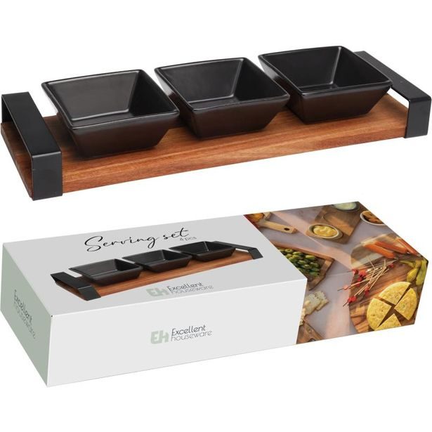 EXCELLENT HOUSEWARE Servírovací misky na akátovém podnose sada 4 ks KO-210001430