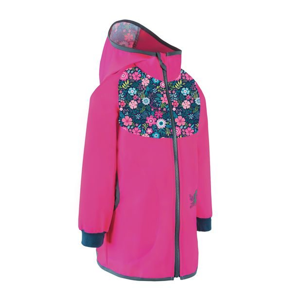 Unuo, Softshellový kabátek bez zateplení, Fuchsiová, Květinky (softshell coat, no insulation, flowers, fuchsia)