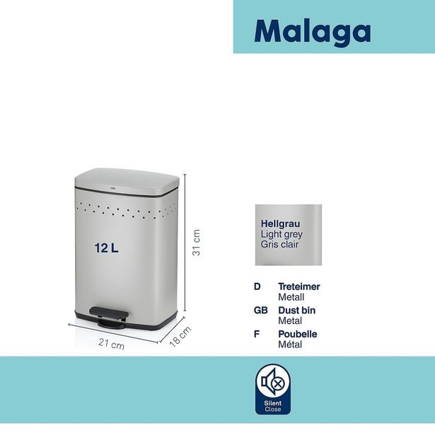 KELA Kosmetický koš Malaga kov 21 x 18,5 x 31cm 5l šedá KL-23971