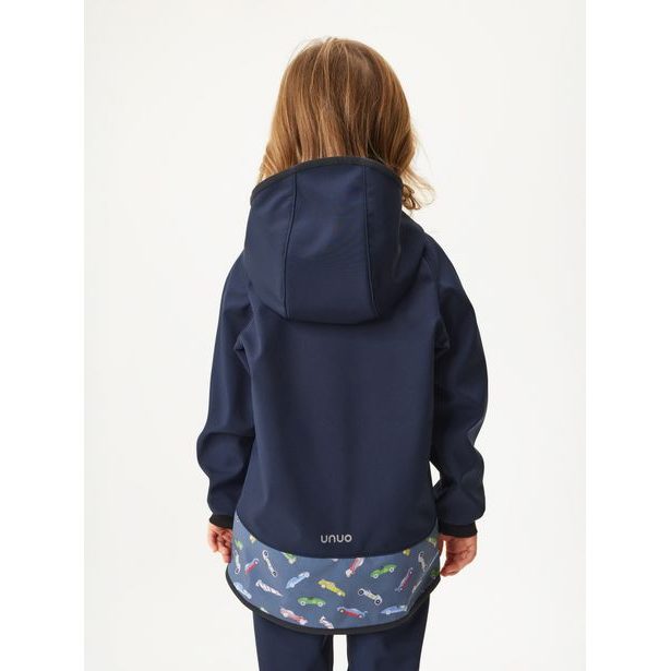 Unuo, Dětská softshellová bunda s fleecem Basic, Tm. Modročerná, Auta
