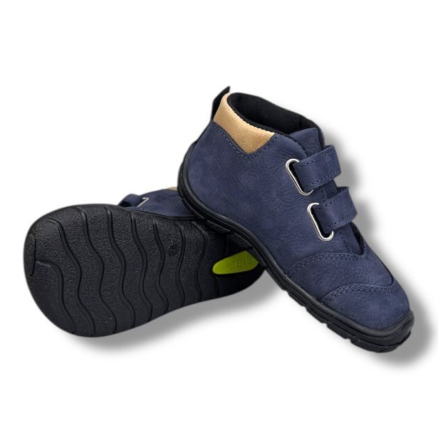 FARE BARE Visby A5121205 – barefoot dětské kotníkové kožené boty modré