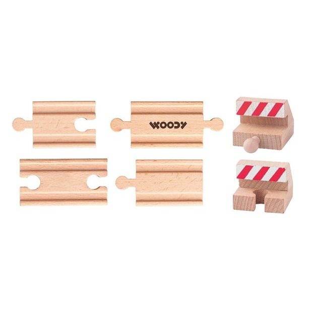WOODY Příslušenství k dráze - Propojovací koleje a zarážky, 6ks