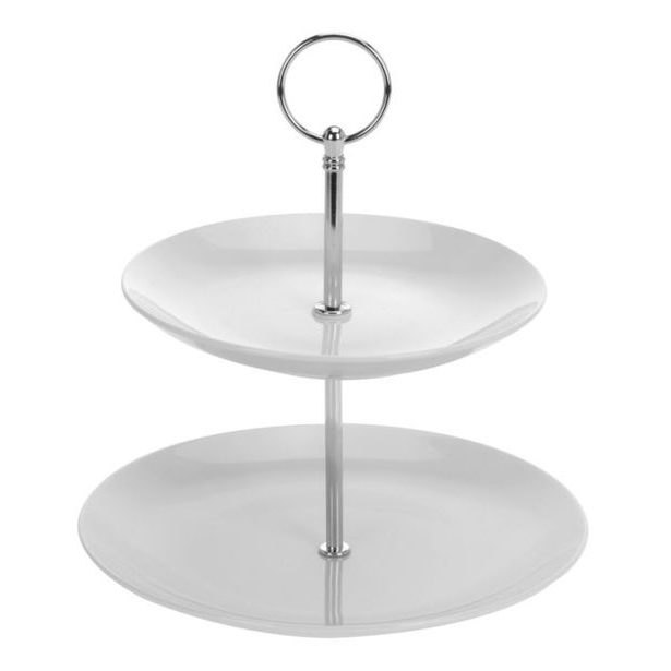 etažér 2patra, d17,21cm, porcelán/Cr