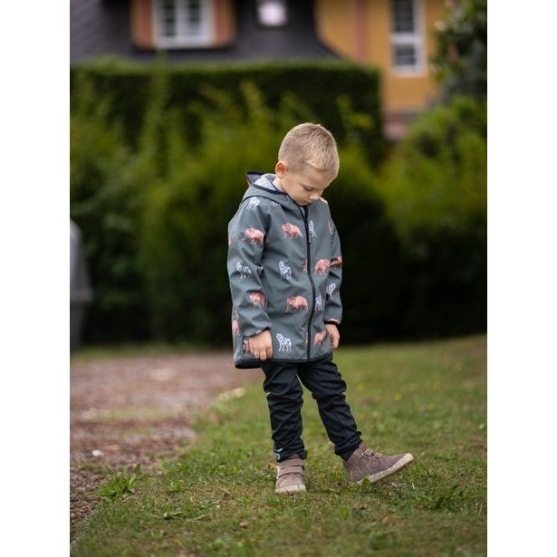 Unuo, Dětská softshellová bunda s fleecem Basic, Khaki, Lesní zvířata