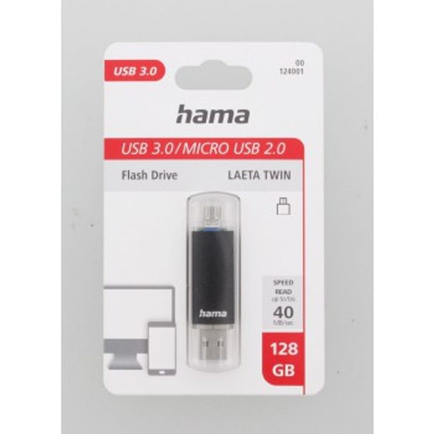 Hama USB flash disk Laeta Twin, USB 3.0, 128 GB, 40 MB/s, černý