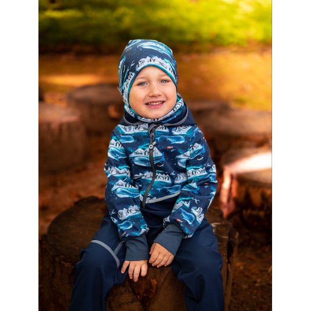 Unuo, Batolecí softshellová kombinéza s fleecem Mini, Tm. Modročerná, Tučňáci