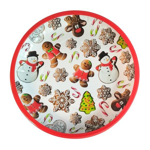 TORO PODNOS VÁNOČNÍ KULATÝ "PERNÍČKY" 26x2,5CM PLECHOVÝ_hamashop