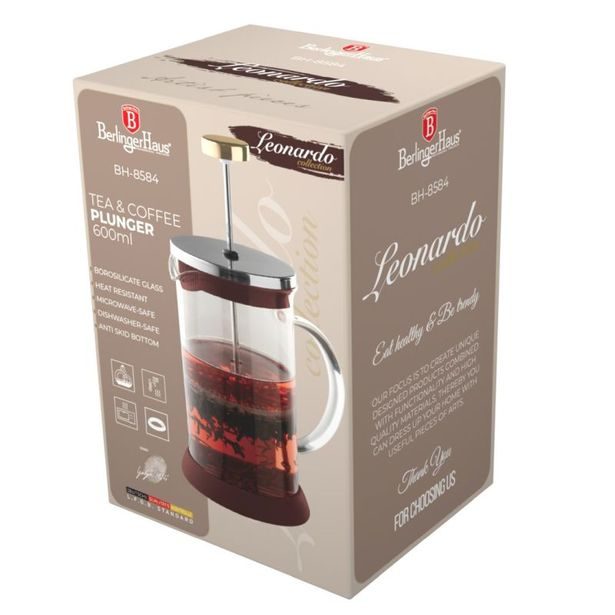 BERLINGERHAUS Konvička na čaj a kávu French Press 600 ml Leonardo Collection BH-8584