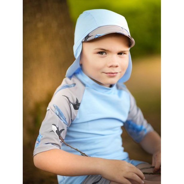 Unuo, Dětská kšiltovka s plachetkou a UV ochranou 50+, Sv. Modrá, Velryby
