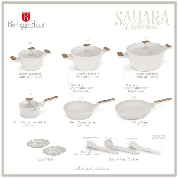 BERLINGERHAUS Sada nádobí s titanovým povrchem 15 ks Sahara Nordic Collection BH-8325