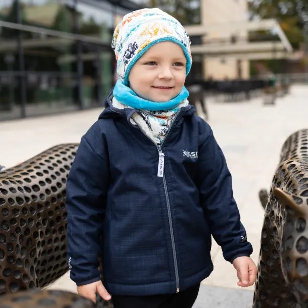 ESITO Zimní čepice spadená Dinouši - tyrkysová