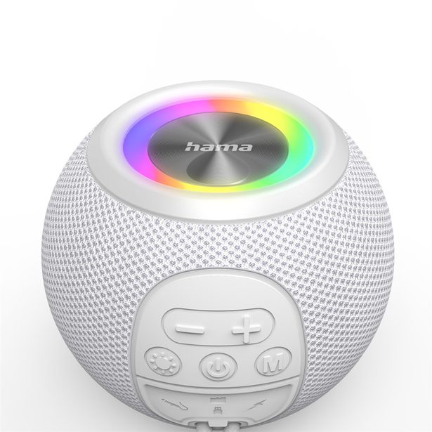 Hama Ball, Bluetooth reproduktor, 5 W, LED podsvícení, AUX-in, USB-A, microSD slot, bílý