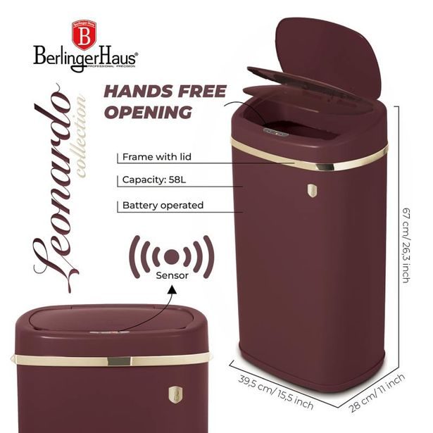 BERLINGERHAUS Bezdotykový odpadkový koš se senzorem 58 l Leonardo Collection BH-9524