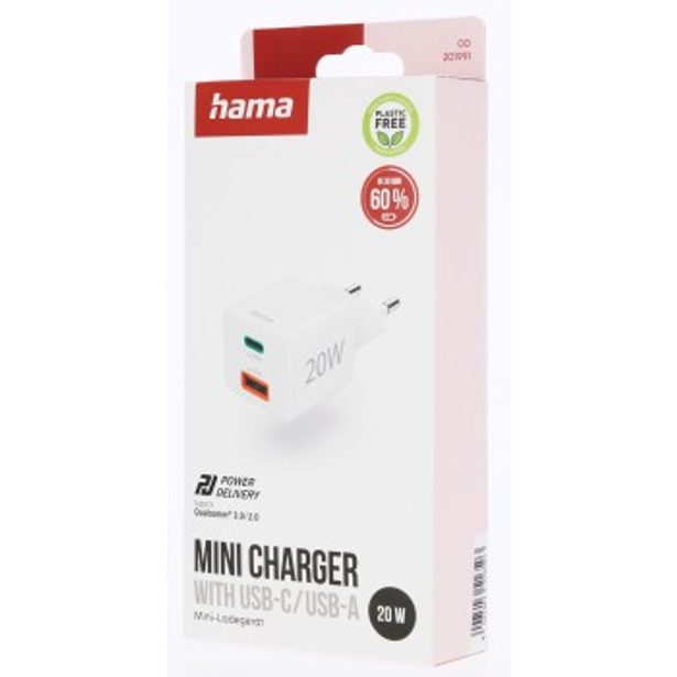 Hama rychlá USB nabíječka USB-C + USB-A, PD/QC, 20 W