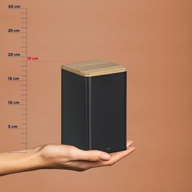 KELA Dóza na potraviny skladovací Kiril kovová černá 11,5x11,5x19,0cm 1,6l KL-17889