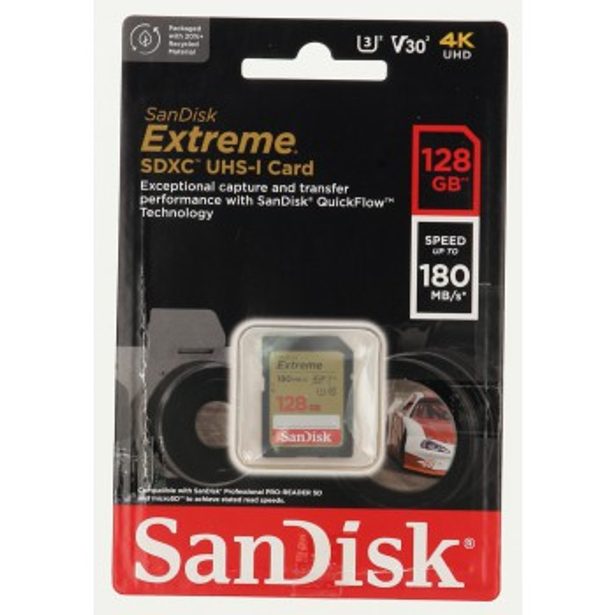 SanDisk Extreme 128GB SDXC Memory Card 180MB/s and 90MB/s, UHS-I, Class 10, U3, V30