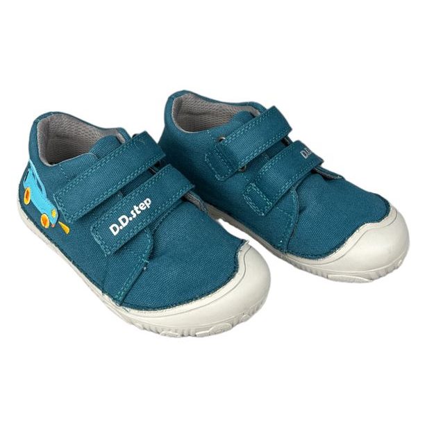 DDstep dětské plátěné BAREFOOT boty - Modré s autíčkem