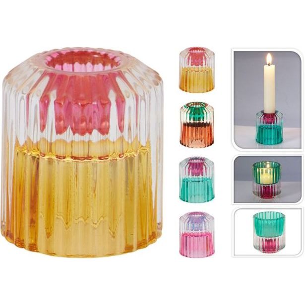 svícen d6cm, VROUBEK, 4barvy, sklo