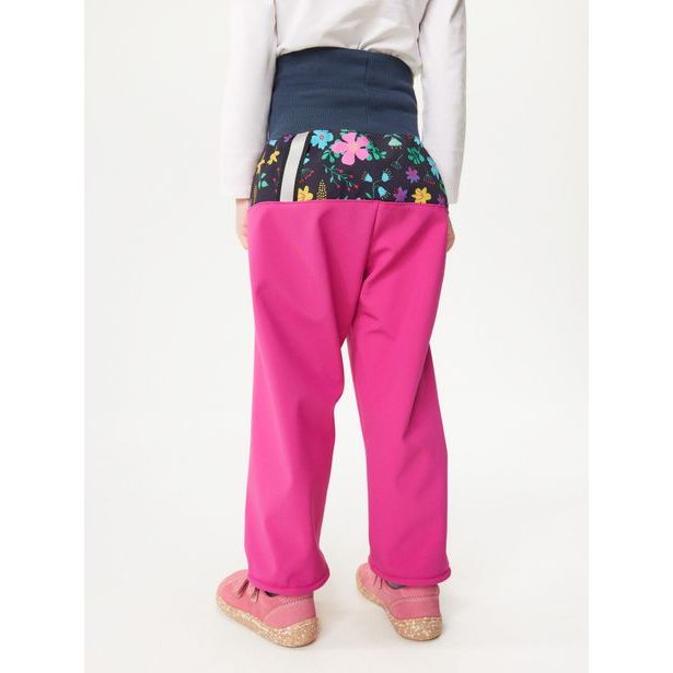 Unuo Batolecí softshellové kalhoty s fleecem Basic, Fuchsiová, Kytičky