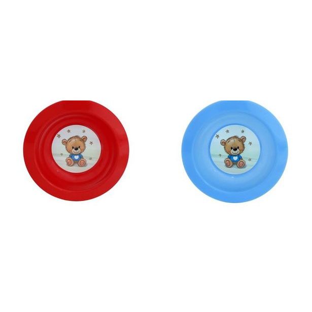talíř d17,3cm hlub. MEDVÍDEK TRIČKO IML, aqua, červ., dětský, plast