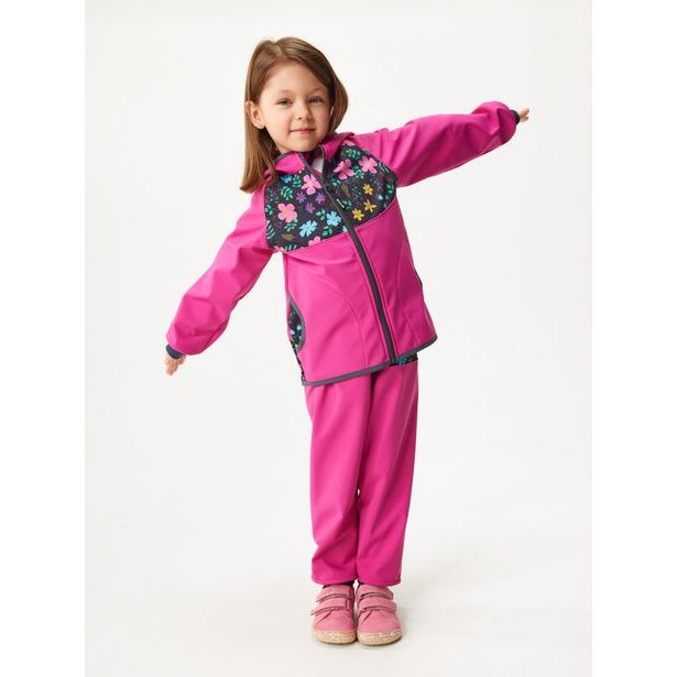 Unuo Batolecí softshellové kalhoty s fleecem Basic, Fuchsiová, Kytičky
