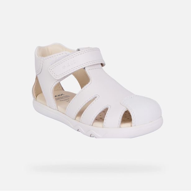 Bílé chlapecké barefoot sandály pro první kroky Geox Steppieup