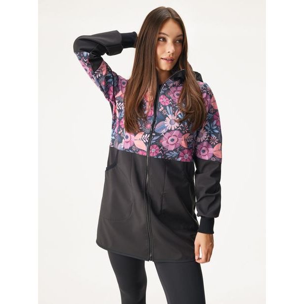 Unuo, Dámský softshellový kabát s fleecem Street, Černá, Kouzelné květiny